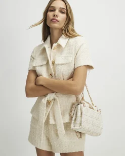 Cream Front Pocket Boucle Shorts