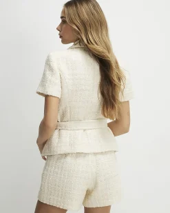 Cream Front Pocket Boucle Shorts
