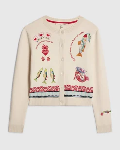 Cream Fun Embroidered Cardigan
