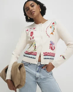 Cream Fun Embroidered Cardigan