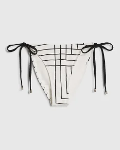 Cream Geometric Stripe Print Bikini Bottoms