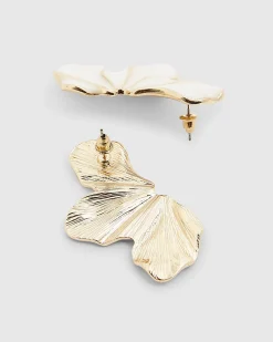 Cream Half Flower Stud Earrings