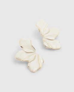 Cream Half Flower Stud Earrings