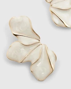 Cream Half Flower Stud Earrings