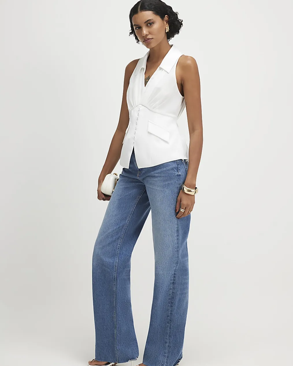 Cream Halter Neck Corset Blouse