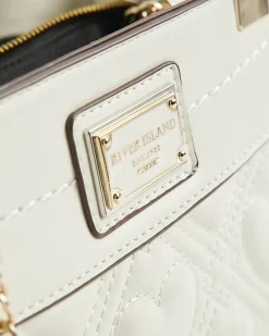 Cream Heart Chain Handle Shoulder Bag