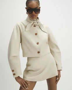 Cream Herringbone Button Detail Wrap Skort