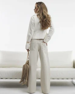 Cream High Waisted Relaxed Straight Leg Jeans