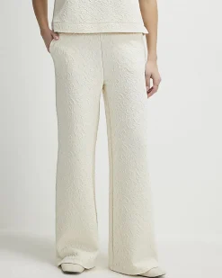 Cream Jacquard Texture Wide Leg Trousers