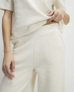 Cream Jacquard Texture Wide Leg Trousers