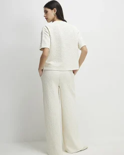 Cream Jacquard Texture Wide Leg Trousers
