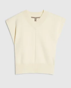 Cream Knit V Neck Top