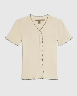Cream Knitted Frill Trim Ribbed Top