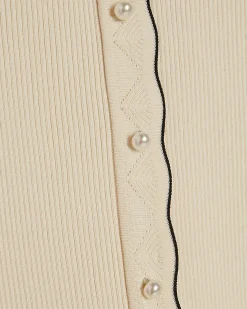 Cream Knitted Frill Trim Ribbed Top