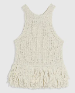 Cream Knitted Fringe Trim Vest Top