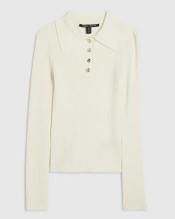 Cream Knitted Long Sleeve Polo Top