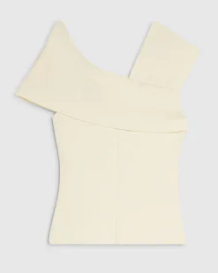 Cream Knitted One Shoulder Bardot Top