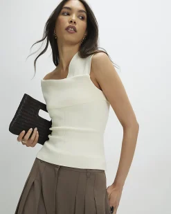 Cream Knitted One Shoulder Bardot Top