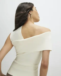 Cream Knitted One Shoulder Bardot Top