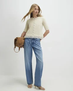 Cream Lace Hem Knitted Top