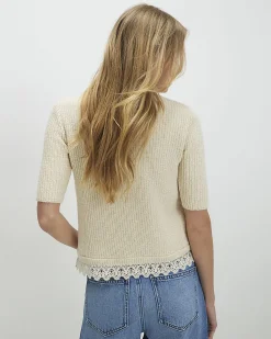 Cream Lace Hem Knitted Top