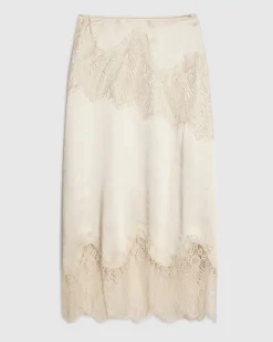 Cream Lace Satin Midi Skirt