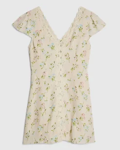 Cream Lace Trim Floral Print Mini Dress