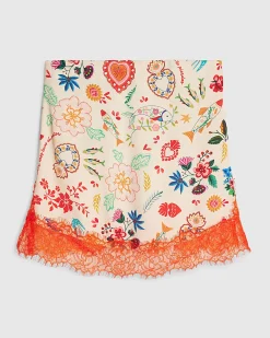 Cream Lace Trim Printed Bandeau Top