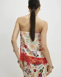Cream Lace Trim Printed Bandeau Top