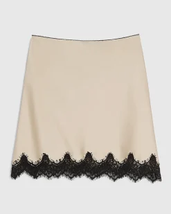 Cream Lace Trim Satin Mini Skirt