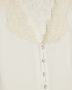 Cream Lace Trim Short Sleeve Blouse