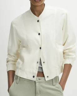 Cream Linen Blend Bomber Jacket