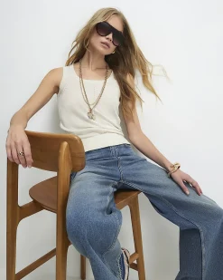Cream Linen Blend Fine Knit Vest Top