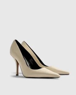 Cream Long Chisel Toe Patent Court Heels