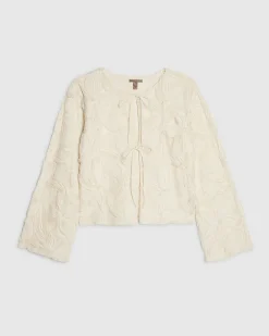 Cream Long Sleeve 3D Floral Jacket