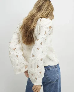 Cream Long Sleeve 3D Floral Jacket