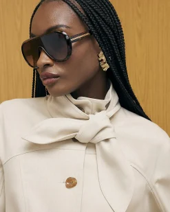 Cream Long Sleeve Herringbone Tie Neck Jacket