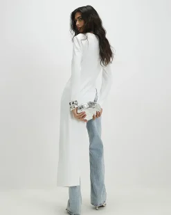 Cream Long Sleeve Longline Asymmetric Top