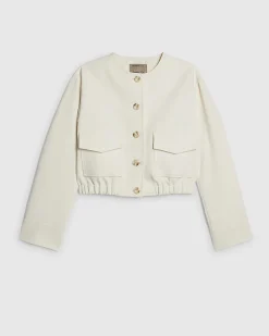 Cream Long Sleeve Pocket Detail Bomber Jacket