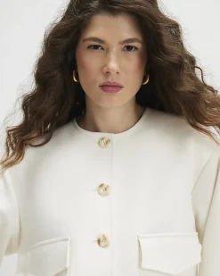 Cream Long Sleeve Pocket Detail Bomber Jacket