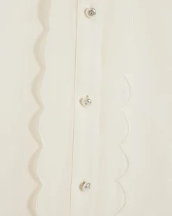 Cream Long Sleeve Scallop Trim Shirt