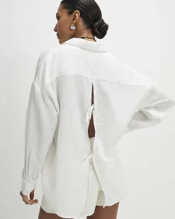 Cream Long Sleeve Tie Back Beach Shirt