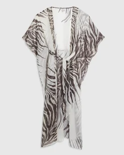 Cream Maxi Animal Print Tie Front Kimono