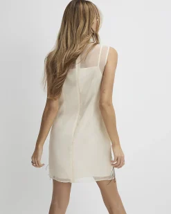 Cream Mesh Embellished Mini Dress