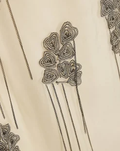 Cream Mesh Embellished Mini Dress