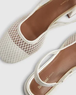 Cream Mesh Round Toe Slingback Shoes