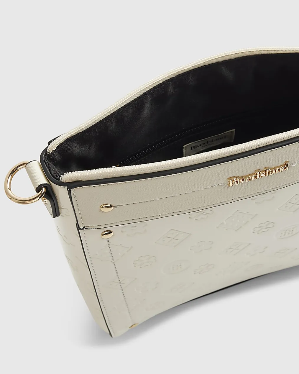 Cream Monogram Embossed Messenger Bag