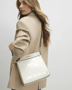 Cream Monogram Embossed Messenger Bag