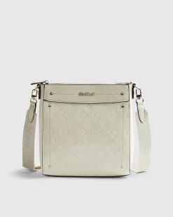 Cream Monogram Embossed Messenger Bag