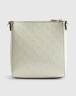 Cream Monogram Embossed Messenger Bag